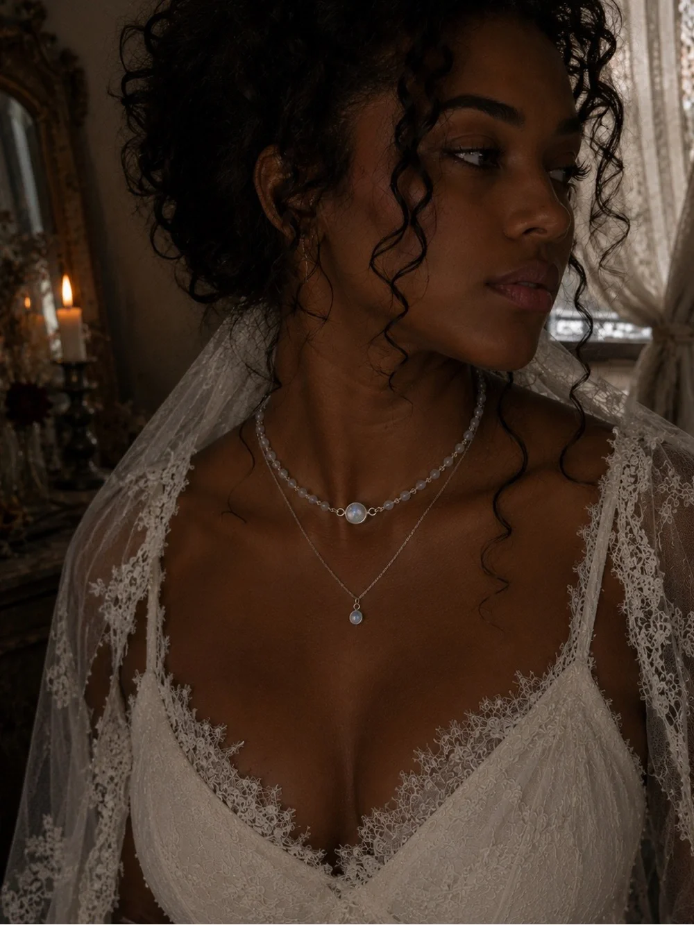 Handmade Moonstone Layered Necklace Set Sterling Silver Choker